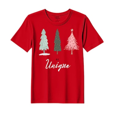BYFT Threads XXL Red Polycotton T-Shirt - Christmas "Be Unique" Printed Design, Premium Holiday Collection