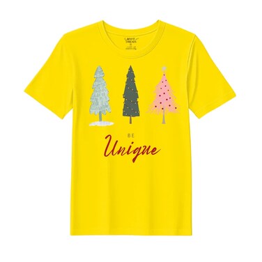 قميص BYFT Threads XL أصفر بوليكتون - تصميم مطبوع لعيد الميلاد "كن فريدا"، مجموعة الأعياد المميزة