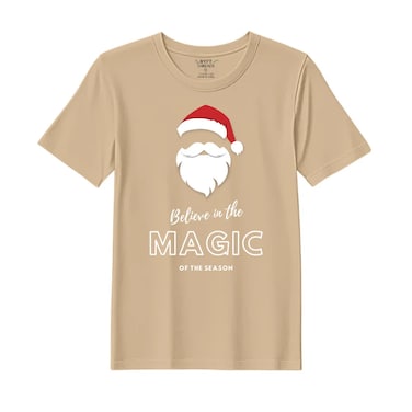 BYFT Threads XXL Beige Polycotton T-Shirt - Christmas "Believe in the magic of the season" Printed Design, Premium Holiday Collection