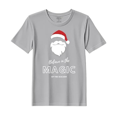 BYFT Threads XL Grey Polycotton T-Shirt - Christmas "Believe in the magic of the season" Printed Design, Premium Holiday Collection