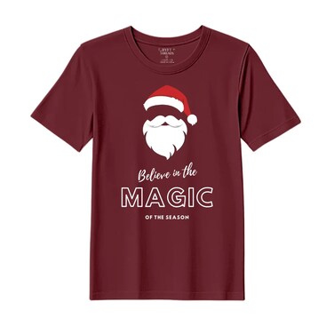 BYFT Threads Large Pomegranate Polycotton T-Shirt - Christmas "Believe in the magic of the season" Printed Design, Premium Holiday Collection