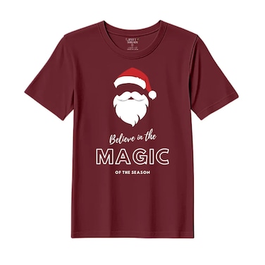 BYFT Threads XL Pomegranate Polycotton T-Shirt - Christmas "Believe in the magic of the season" Printed Design, Premium Holiday Collection