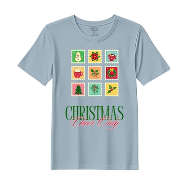 BYFT Threads XXL Baby Blue Polycotton T-Shirt - Christmas "Christmas Cheer Only" Printed Design, Premium Holiday Collection