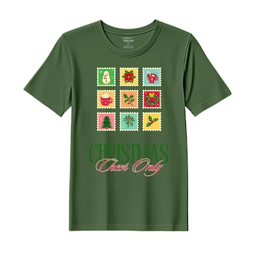BYFT Threads XL Forest ELF Green Polycotton T-Shirt - Christmas "Christmas Cheer Only" Printed Design, Premium Holiday Collection