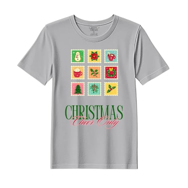 BYFT Threads Medium Grey Polycotton T-Shirt - Christmas "Christmas Cheer Only" Printed Design, Premium Holiday Collection