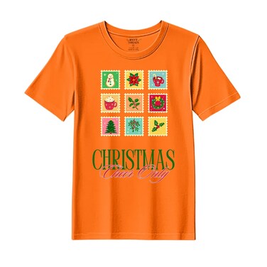 BYFT Threads XL Orange Polycotton T-Shirt - Christmas "Christmas Cheer Only" Printed Design, Premium Holiday Collection