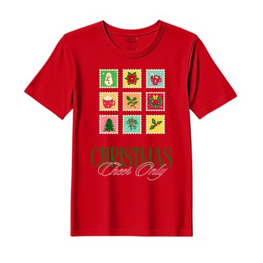BYFT Threads XXL Red Polycotton T-Shirt - Christmas "Christmas Cheer Only" Printed Design, Premium Holiday Collection