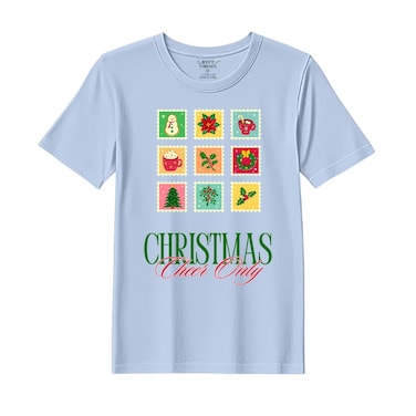 BYFT Threads XL Sky Blue Polycotton T-Shirt - Christmas "Christmas Cheer Only" Printed Design, Premium Holiday Collection