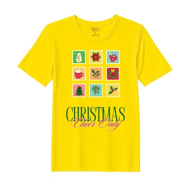 BYFT Threads Large Yellow Polycotton T-Shirt - Christmas "Christmas Cheer Only" Printed Design, Premium Holiday Collection