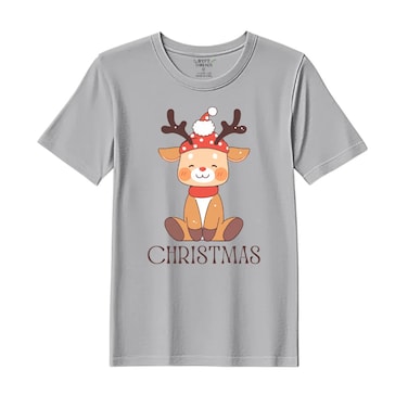 BYFT Threads XL Grey Polycotton T-Shirt - Christmas "Christmas Deer" Printed Design, Premium Holiday Collection