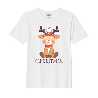 BYFT Threads XL White Polycotton T-Shirt - Christmas "Christmas Deer" Printed Design, Premium Holiday Collection