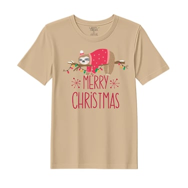 خيوط BYFT قميص بوليكتون متوسط اللون الأزرق الفاتح - تصميم عيد الميلاد "كن سعيدا" مطبوع، مجموعة العطلات الفاخرة