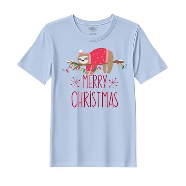 BYFT Threads XL Sky Blue Polycotton T-Shirt - Christmas "Christmas Koala" Printed Design, Premium Holiday Collection