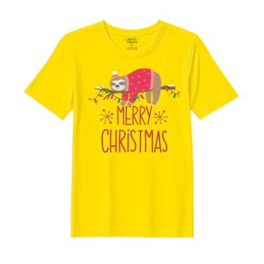 BYFT Threads Medium Yellow Polycotton T-Shirt - Christmas "Christmas Koala" Printed Design, Premium Holiday Collection