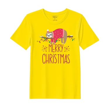 BYFT Threads Large Yellow Polycotton T-Shirt - Christmas "Christmas Koala" Printed Design, Premium Holiday Collection