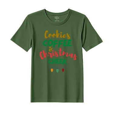 BYFT Threads XL Forest ELF Green Polycotton T-Shirt - Christmas "Cookies Christmas Cheer" Printed Design, Premium Holiday Collection