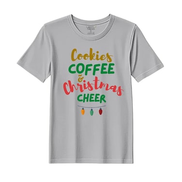 BYFT Threads Large Grey Polycotton T-Shirt - Christmas "Cookies Christmas Cheer" Printed Design, Premium Holiday Collection