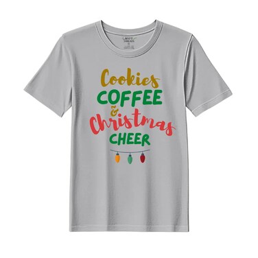 BYFT Threads XL Grey Polycotton T-Shirt - Christmas "Cookies Christmas Cheer" Printed Design, Premium Holiday Collection