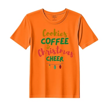 BYFT Threads Medium Orange Polycotton T-Shirt - Christmas "Cookies Christmas Cheer" Printed Design, Premium Holiday Collection