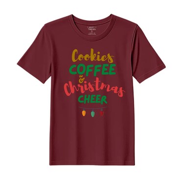 BYFT Threads XXL Pomegranate Polycotton T-Shirt - Christmas "Cookies Christmas Cheer" Printed Design, Premium Holiday Collection