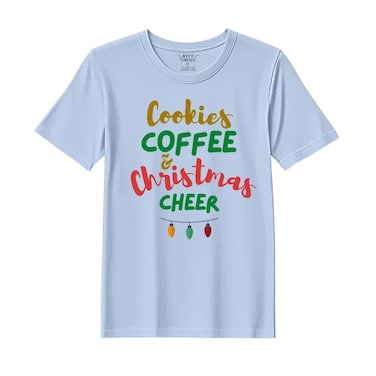 BYFT Threads XL Sky Blue Polycotton T-Shirt - Christmas "Cookies Christmas Cheer" Printed Design, Premium Holiday Collection