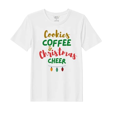 BYFT Threads Medium White Polycotton T-Shirt - Christmas "Cookies Christmas Cheer" Printed Design, Premium Holiday Collection