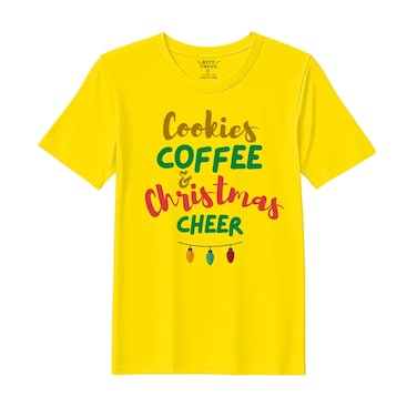 BYFT Threads Medium Yellow Polycotton T-Shirt - Christmas "Cookies Christmas Cheer" Printed Design, Premium Holiday Collection