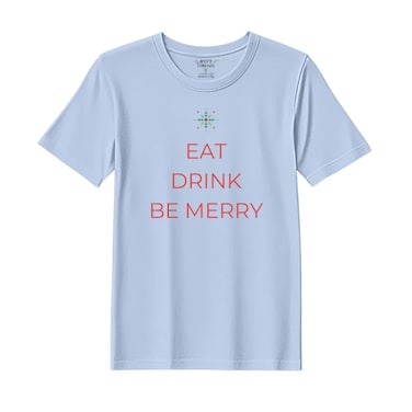 BYFT Threads XXL Sky Blue Polycotton T-Shirt - Christmas "Eat Drink Be Merry" Printed Design, Premium Holiday Collection