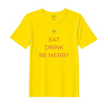 BYFT Threads XXL Yellow Polycotton T-Shirt - Christmas "Eat Drink Be Merry" Printed Design, Premium Holiday Collection