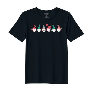 BYFT Threads Medium Black Polycotton T-Shirt - Christmas "ELF" Printed Design, Premium Holiday Collection