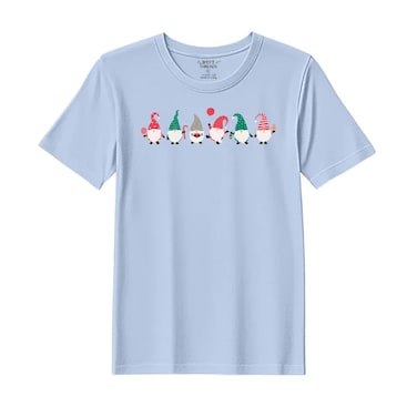 BYFT Threads Medium Sky Blue Polycotton T-Shirt - Christmas "ELF" Printed Design, Premium Holiday Collection