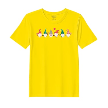 BYFT Threads Medium Yellow Polycotton T-Shirt - Christmas "ELF" Printed Design, Premium Holiday Collection