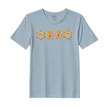 BYFT Threads Large Baby Blue Polycotton T-Shirt - Christmas "Gingerbread Star" Printed Design, Premium Holiday Collection