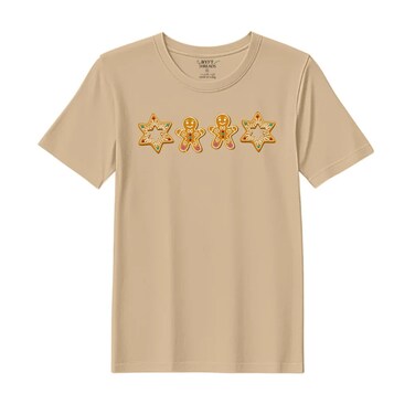 BYFT Threads XL Beige Polycotton T-Shirt - Christmas "Gingerbread Star" Printed Design, Premium Holiday Collection