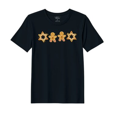 BYFT Threads Medium Black Polycotton T-Shirt - Christmas "Gingerbread Star" Printed Design, Premium Holiday Collection