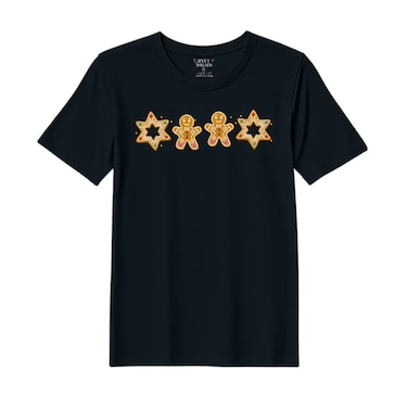 BYFT Threads XXL Black Polycotton T-Shirt - Christmas "Gingerbread Star" Printed Design, Premium Holiday Collection
