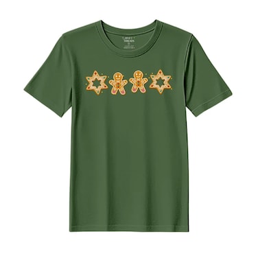 BYFT Threads XXL Forest ELF Green Polycotton T-Shirt - Christmas "Gingerbread Star" Printed Design, Premium Holiday Collection