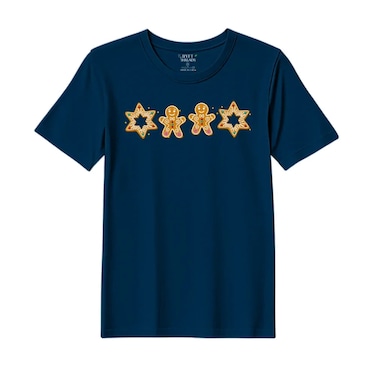 BYFT Threads Large Navy Blue Polycotton T-Shirt - Christmas "Gingerbread Star" Printed Design, Premium Holiday Collection