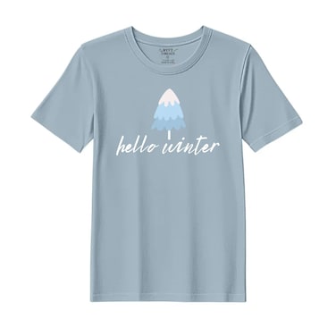 BYFT Threads Medium Baby Blue Polycotton T-Shirt - Christmas "Hello Winter" Printed Design, Premium Holiday Collection