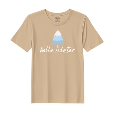 BYFT Threads Medium Beige Polycotton T-Shirt - Christmas "Hello Winter" Printed Design, Premium Holiday Collection