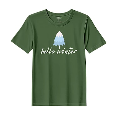 BYFT Threads XL Forest ELF Green Polycotton T-Shirt - Christmas "Hello Winter" Printed Design, Premium Holiday Collection
