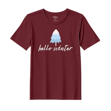 BYFT Threads XXL Pomegranate Polycotton T-Shirt - Christmas "Hello Winter" Printed Design, Premium Holiday Collection
