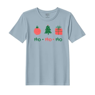 BYFT Threads XL Baby Blue Polycotton T-Shirt - Christmas "HO HO HO" Printed Design, Premium Holiday Collection
