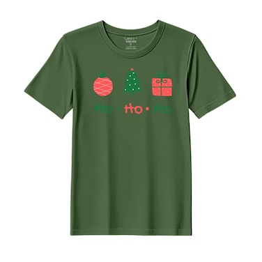 BYFT Threads XL Forest ELF Green Polycotton T-Shirt - Christmas "HO HO HO" Printed Design, Premium Holiday Collection