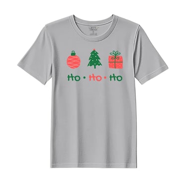 BYFT Threads Medium Grey Polycotton T-Shirt - Christmas "HO HO HO" Printed Design, Premium Holiday Collection