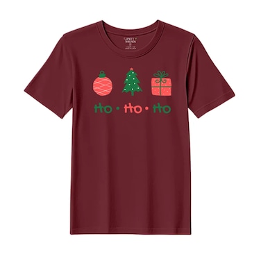 BYFT Threads XXL Pomegranate Polycotton T-Shirt - Christmas "HO HO HO" Printed Design, Premium Holiday Collection