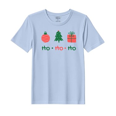 BYFT Threads XXL Sky Blue Polycotton T-Shirt - Christmas "HO HO HO" Printed Design, Premium Holiday Collection