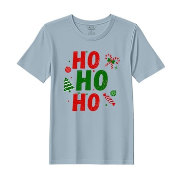 BYFT Threads XL Baby Blue Polycotton T-Shirt - Christmas "Ho Ho Ho toffee" Printed Design, Premium Holiday Collection