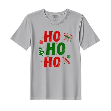 BYFT Threads Large Grey Polycotton T-Shirt - Christmas "Ho Ho Ho toffee" Printed Design, Premium Holiday Collection