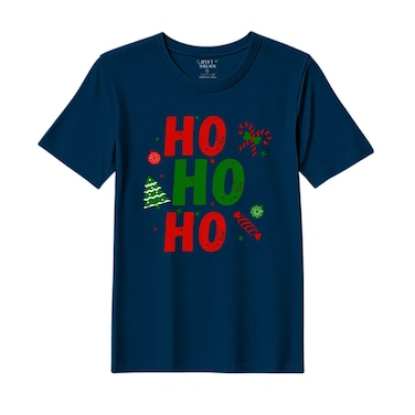 BYFT Threads XXL Navy Blue Polycotton T-Shirt - Christmas "Ho Ho Ho toffee" Printed Design, Premium Holiday Collection
